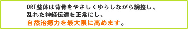 DRTは背骨をやさしくゆらしながら調整し、乱れた神経伝達を正常にし、自然治癒力を最大限に高めます。